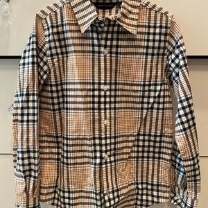 Janie and Jack Boy’s Black and Tan Plaid Button Down Shirt, Size 7.